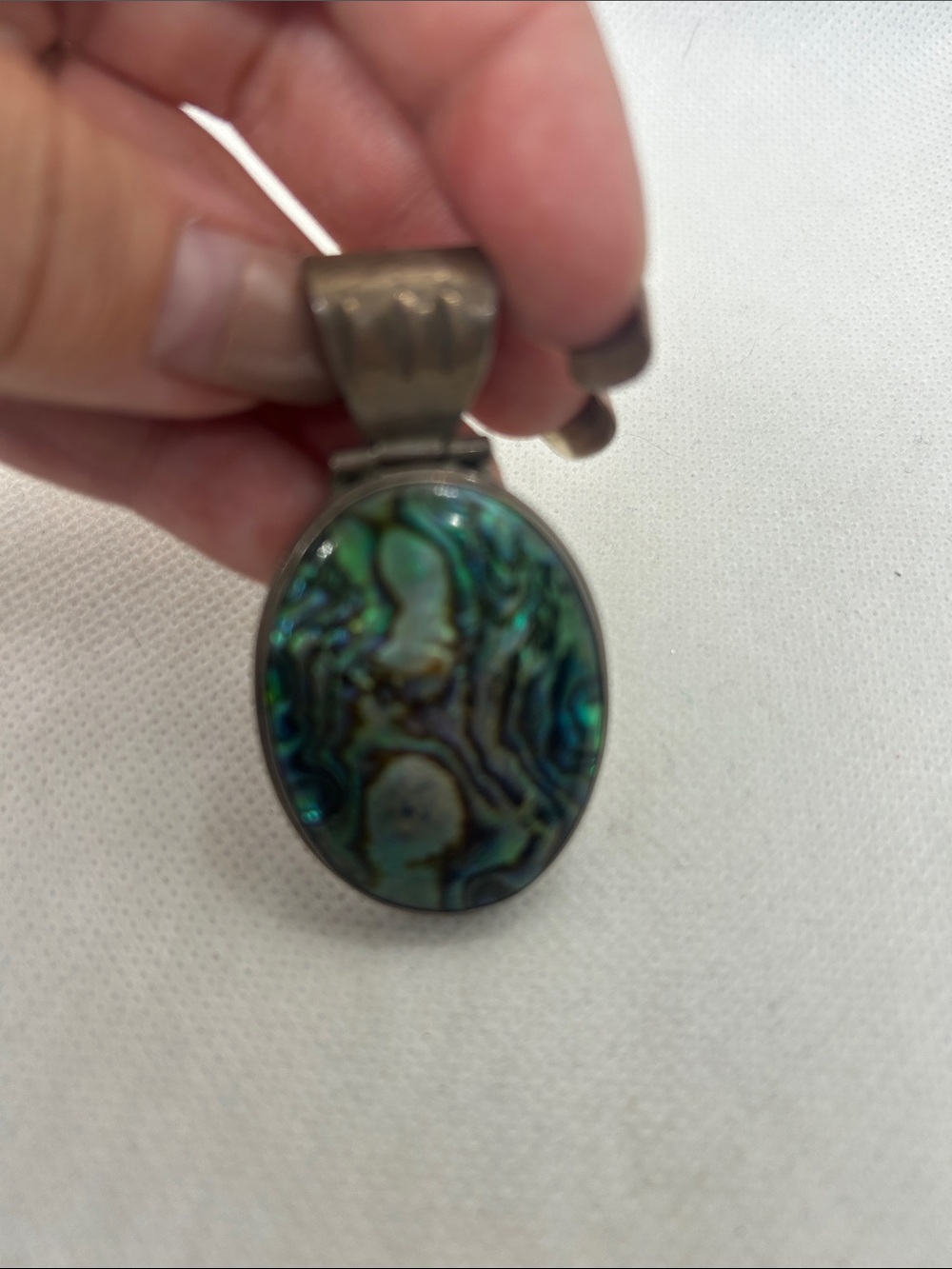 Abalone Shell Oval Pendant Necklace - Iridescent Green